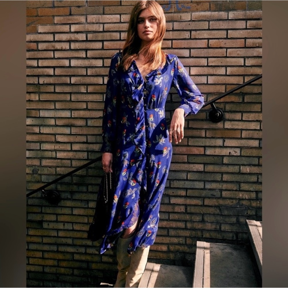 SÉZANE Adele electric blue silk midi dress EU 38